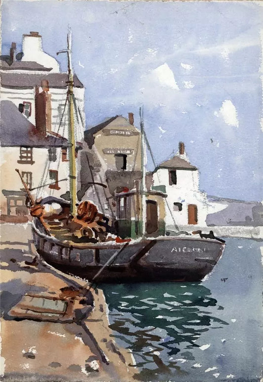 Arthur Royce Bradbury (1892-1977) Watercolour Painting - Boat In Harbour Scene