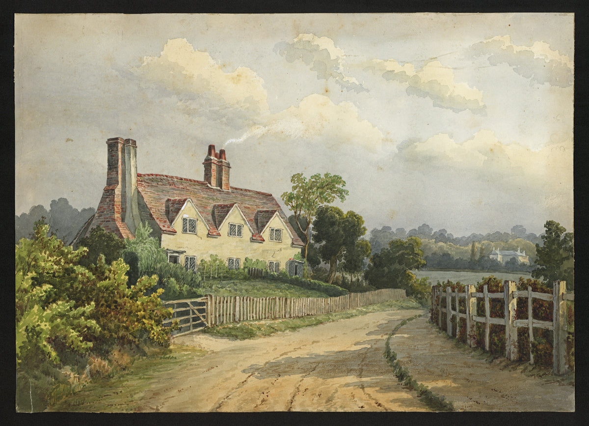 William Hubbard (1804-1870) Watercolour Painting - Cottages Between The Infant School And The Manor House Crayford