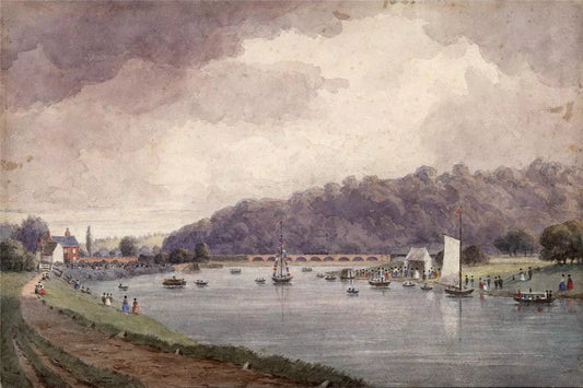 Sawley Regatta - Trent Lock Midland Counties Railway - Watercolour Painting - 19th Century