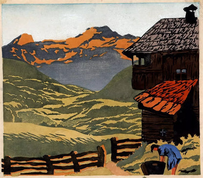 Sidonius Schrom (1887-1960) Pencil Signed Woodcut - Otztal Valley Tyrol Austria