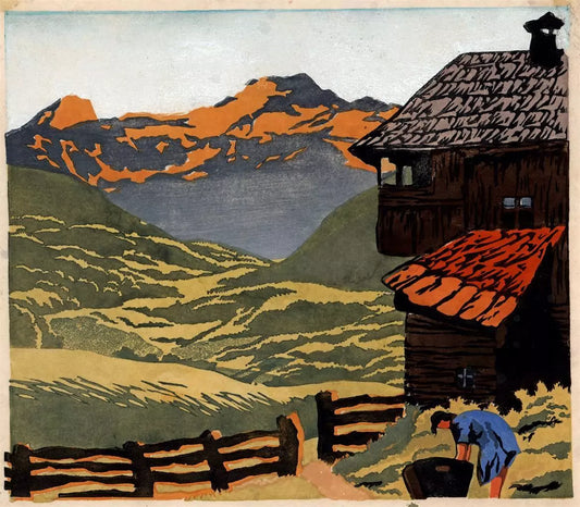 Sidonius Schrom (1887-1960) Pencil Signed Woodcut - Otztal Valley Tyrol Austria