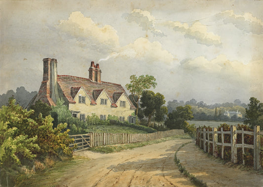 William Hubbard (1804-1870) Watercolour Painting - Cottages Between The Infant School And The Manor House Crayford