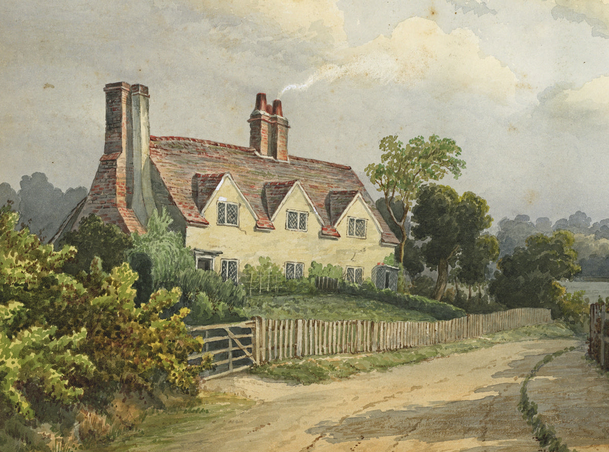 William Hubbard (1804-1870) Watercolour Painting - Cottages Between The Infant School And The Manor House Crayford