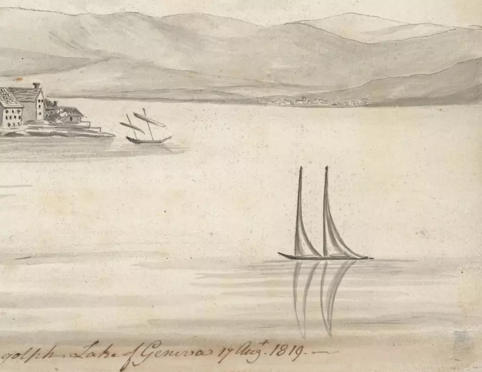 Elizabeth Campbell (1783-1861) Watercolour Painting - Saint-Gingolph Lake Of Geneva Switzerland 1819