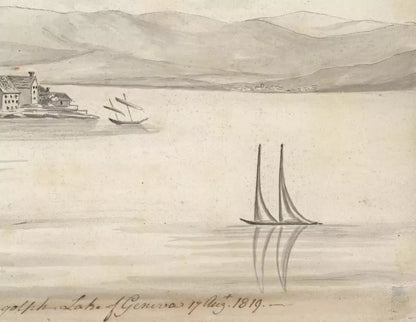 Elizabeth Campbell (1783-1861) Watercolour Painting - Saint-Gingolph Lake Of Geneva Switzerland 1819