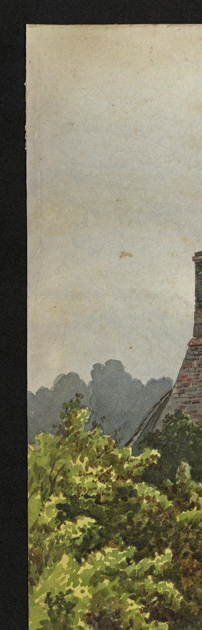 William Hubbard (1804-1870) Watercolour Painting - Cottages Between The Infant School And The Manor House Crayford