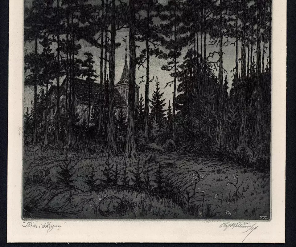 Olaf Abrahamsen Willums (1886-1967) Signed Etching - 1914 Kirke Skagen - Church In Landscape