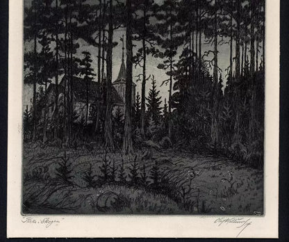 Olaf Abrahamsen Willums (1886-1967) Signed Etching - 1914 Kirke Skagen - Church In Landscape