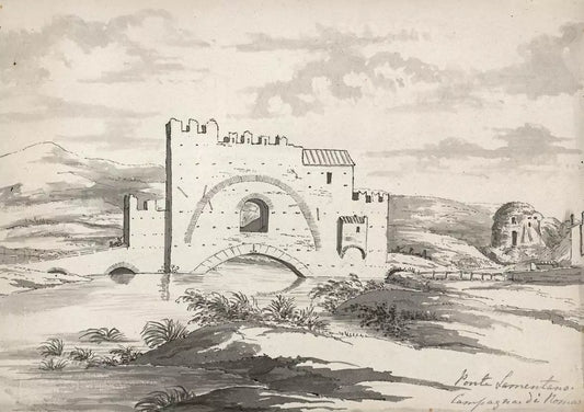 Elizabeth Campbell (1783-1861) Watercolour Painting - Ponte Lamentano, Campagna, Rome Italy
