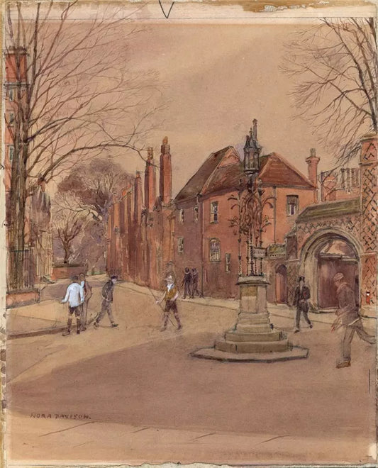 Nora Davison (fl.1881-1900) Watercolour Painting - Slough Road Eton Street Scene