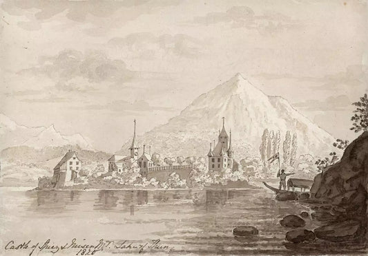 Elizabeth Campbell (1783-1861) Watercolour Painting - Spiez Castle, Lake of Thun, Switzerland 1820