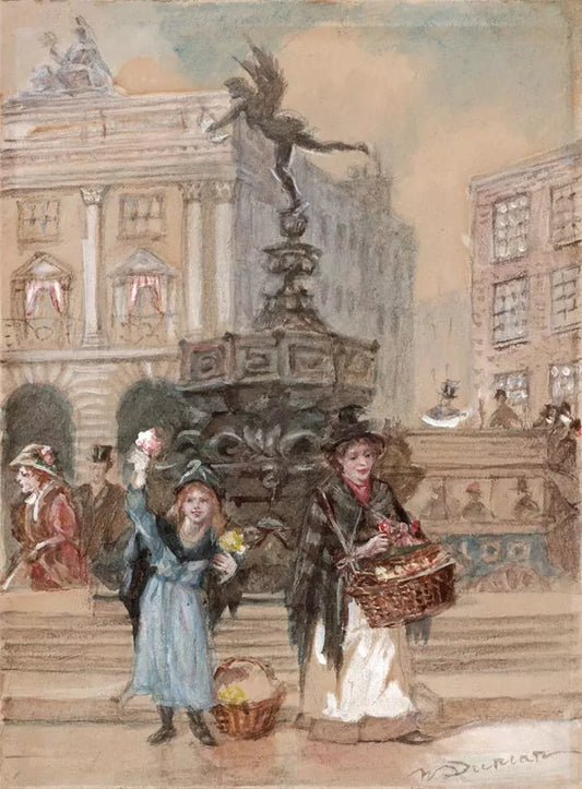 Walter Duncan (1848-1932) Watercolour Painting - Piccadilly Flower Sellers London