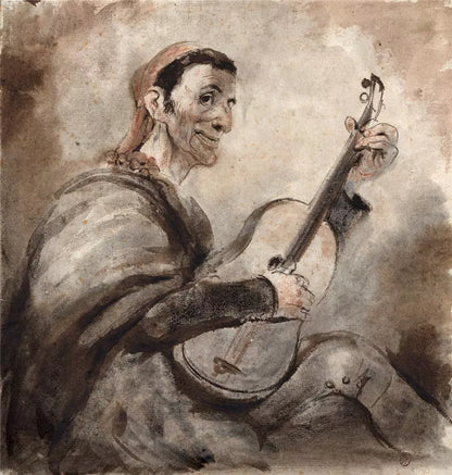 Charles Huard (1874-1965) Watercolour Painting - Portrait Of A Man With Instrument