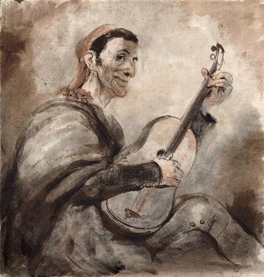 Charles Huard (1874-1965) Watercolour Painting - Portrait Of A Man With Instrument