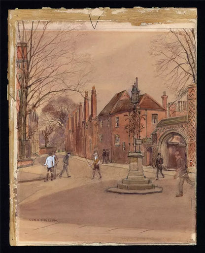 Nora Davison (fl.1881-1900) Watercolour Painting - Slough Road Eton Street Scene