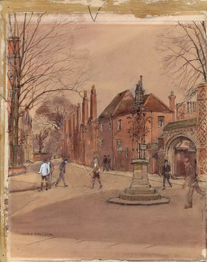 Nora Davison (fl.1881-1900) Watercolour Painting - Slough Road Eton Street Scene