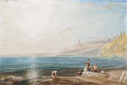 Figures By The Shore Watercolour Painting 19th Century