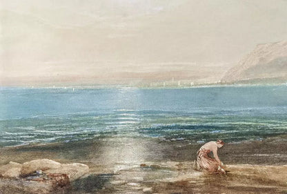 Figures By The Shore Watercolour Painting 19th Century