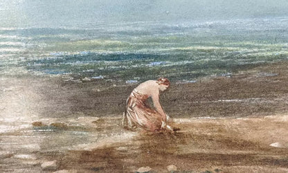 Figures By The Shore Watercolour Painting 19th Century